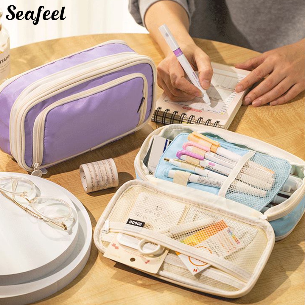 Túi Đựng Bút Bằng Vải Canvas Hai Lớp Có Tay Cầm Đa Năng Dành Cho Văn Phòng