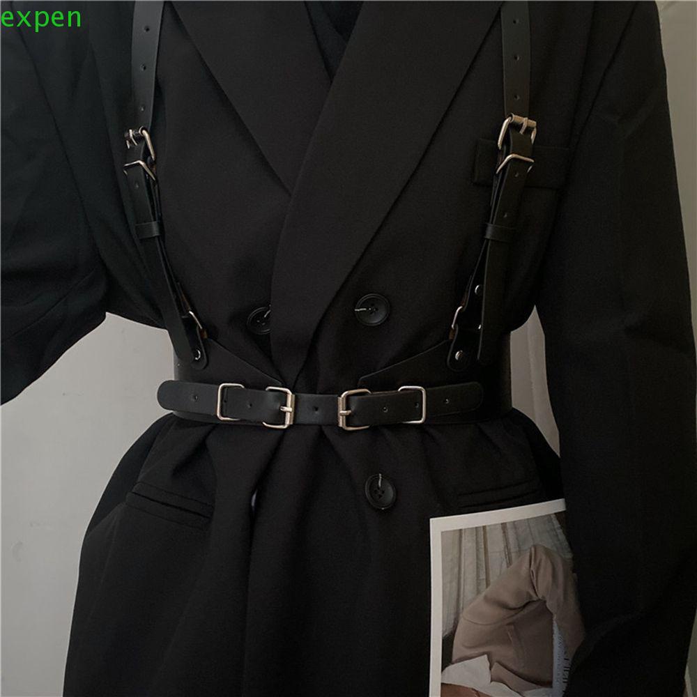 EXPEN Thắt Lưng Bản Rộng Co Giãn Có Khóa Kim Loại Phong Cách Gothic Hàn Quốc