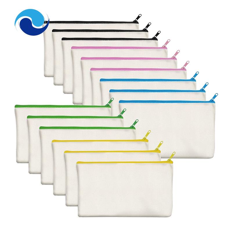 Set 15 Túi Đựng Bút Bằng Vải Canvas Cotton Trơn Có Khóa Kéo DIY