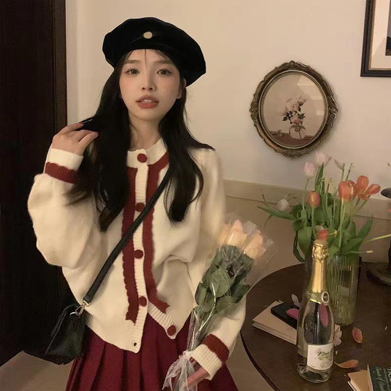 Áo Cardigan Dệt Kim Tay Phồng Cổ Chữ V Thiết Kế Mới Ngọt Ngào Thời Trang Cho Nữ