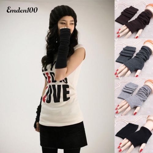 Găng Tay Len Dài Hở Ngón Ấm Áp Thời Trang Cho Nữ