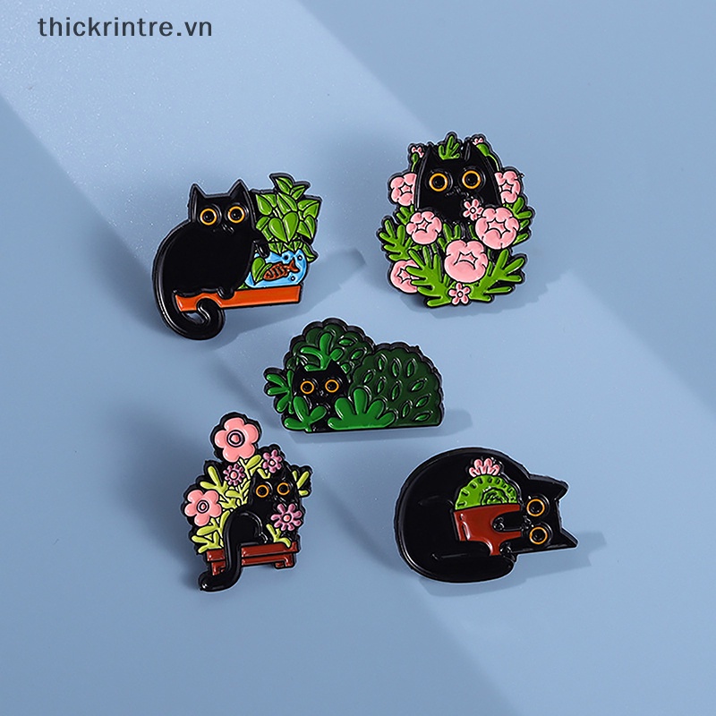 Ghim Cài Áo Hình Mèo Và Cây Xanh Bằng Hợp Kim Tráng Men Dễ Thương