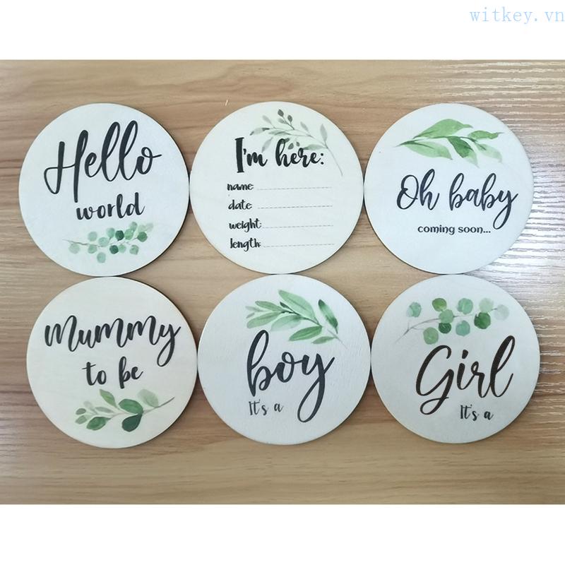 Bộ Thẻ Đánh Dấu Cột Mốc Phát Triển Theo Tháng Cho Bé Hình Tròn In Họa Tiết Chiếc Lá