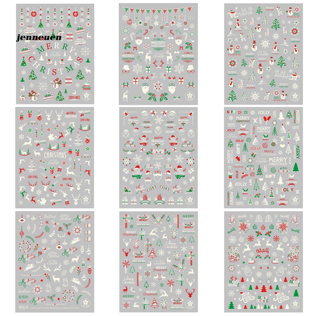 1 Tấm Miếng Dán Móng Tay Dạ Quang Hình Người Tuyết