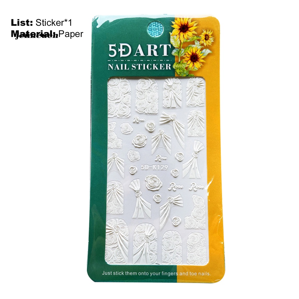 Miếng Dán Trang Trí Móng Tay Họa Tiết Hoa Hồng Trắng Xinh Xắn