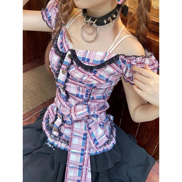 Áo Thun Nữ Tay Ngắn Phối Ren Phong Cách Retro Nhật Bản