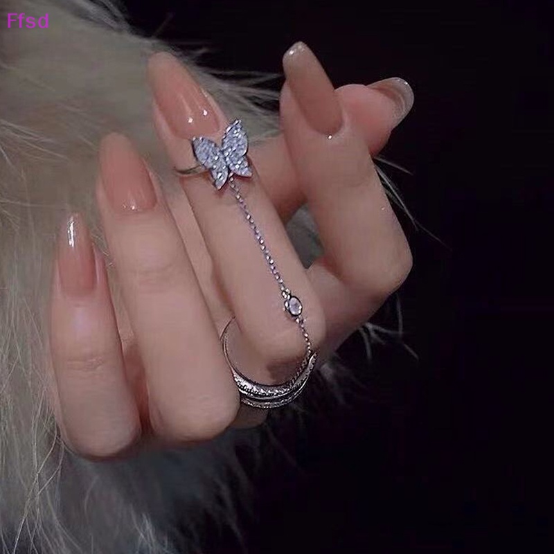 Luimo Mới Nhẫn Hình Bướm Dạng Dây Xích Đôi Phong Cách punk hiphop Thời Trang Dành Cho Nữ * Hàng Bán Chạy