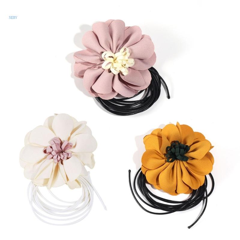 Vòng Cổ Choker Họa Tiết Hoa Lớn Thắt Dây Cho Nữ