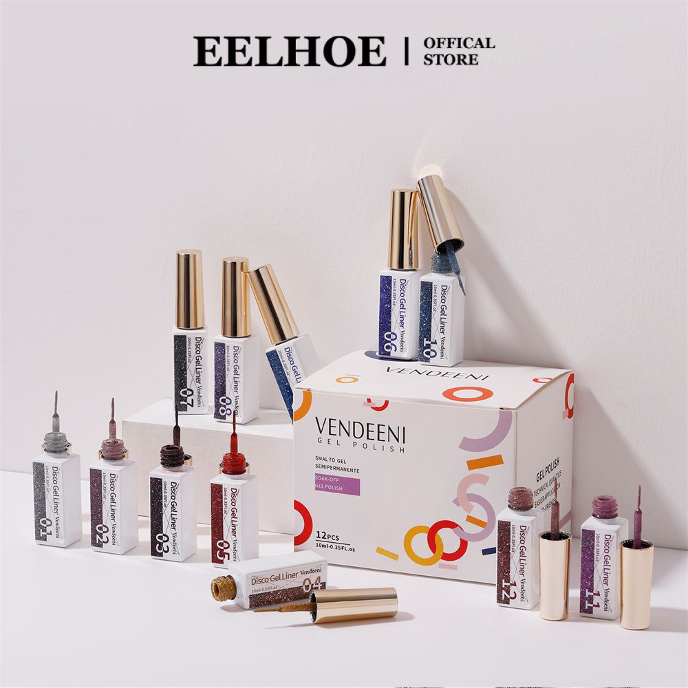 Eelhoe 12 màu Sơn móng tay Sản phẩm mới Disco Phản quang Keo dán kim cương bị hỏng Keo dán móng tay Keo dầu long lanh Dây kéo Sơn Móc cạnh Keo dán móng tay Salon Đặc biệt