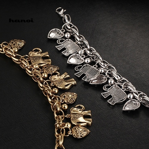 Vòng Đeo Tay Khắc Hình Trái Tim Voi / Voi Lấp Lánh Phong Cách Vintage Cho Nữ