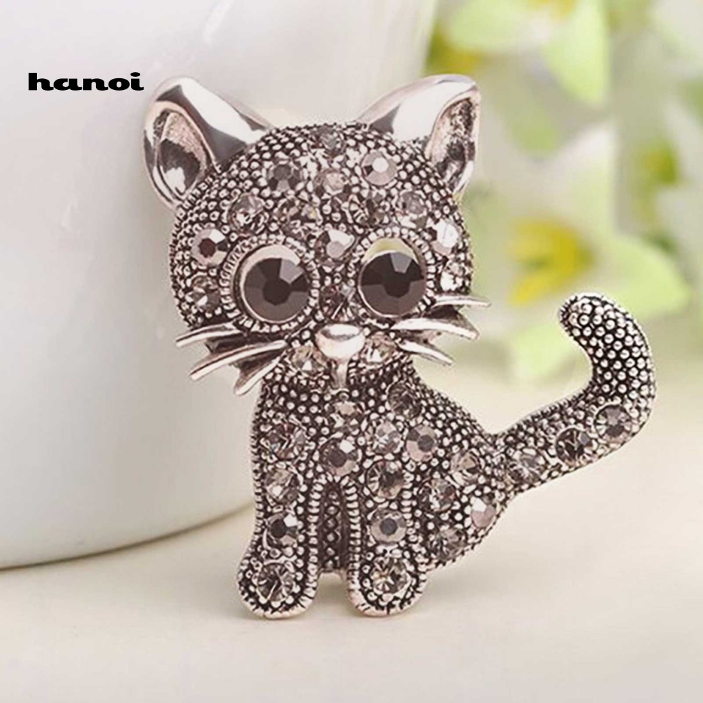 Ghim Cài Áo Hình Mèo Đính Đá Nhân Tạo Thời Trang