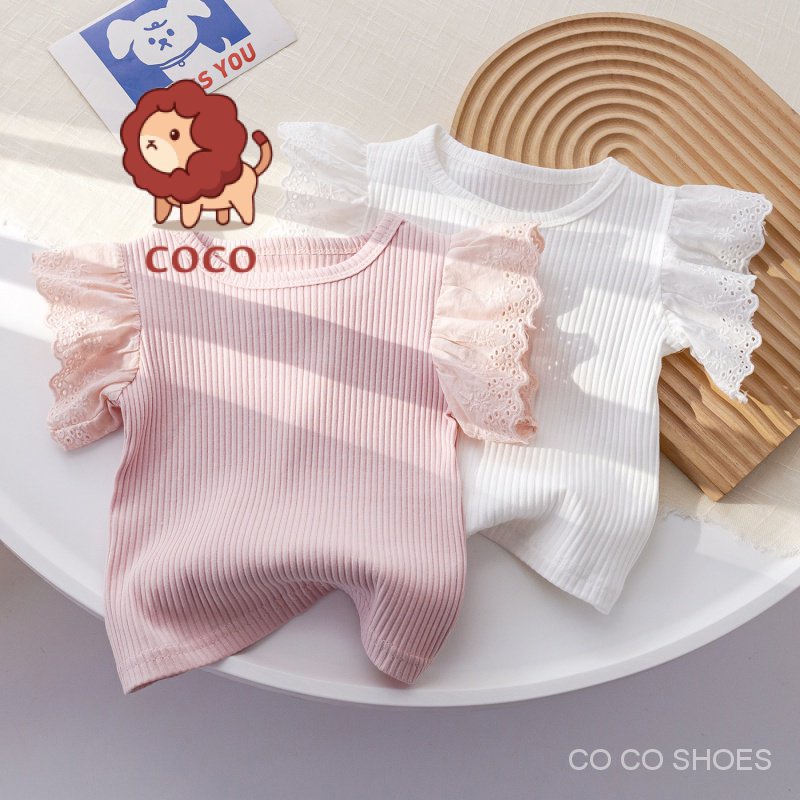 Áo Thun Tay Bay Màu Trơn Phong Cách Hàn Quốc Thời Trang Mùa Hè Mới Cho Bé Gái