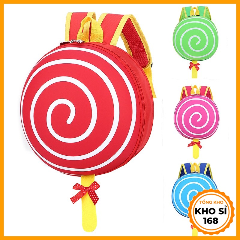 Balo mẫu giáo cho bé trai bé gái hình kẹo mút lốc xoáy siêu ngộ nghĩnh E285