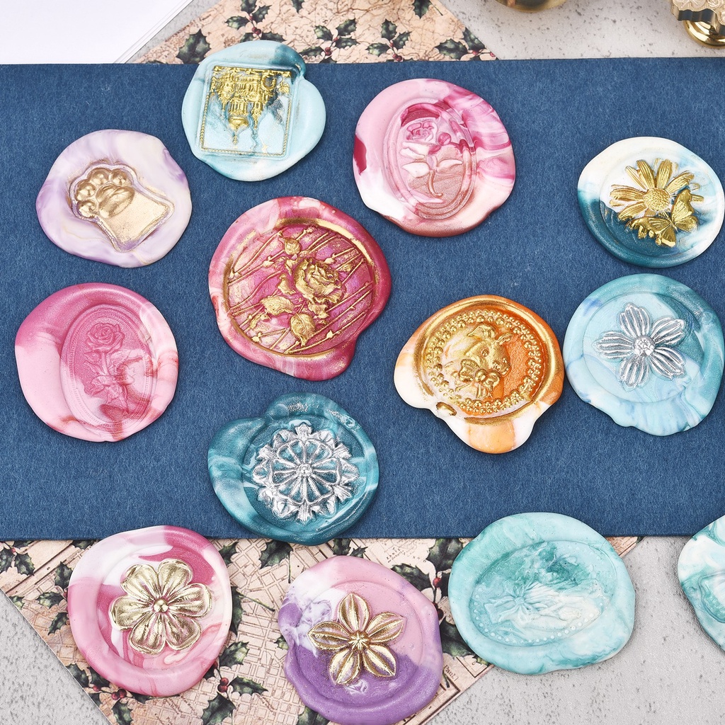 50 miếng Vintage sáp niêm phong đầy màu sắc sáp hạt DIY bát giác niêm phong tem phong bì thư mời tiệc cưới