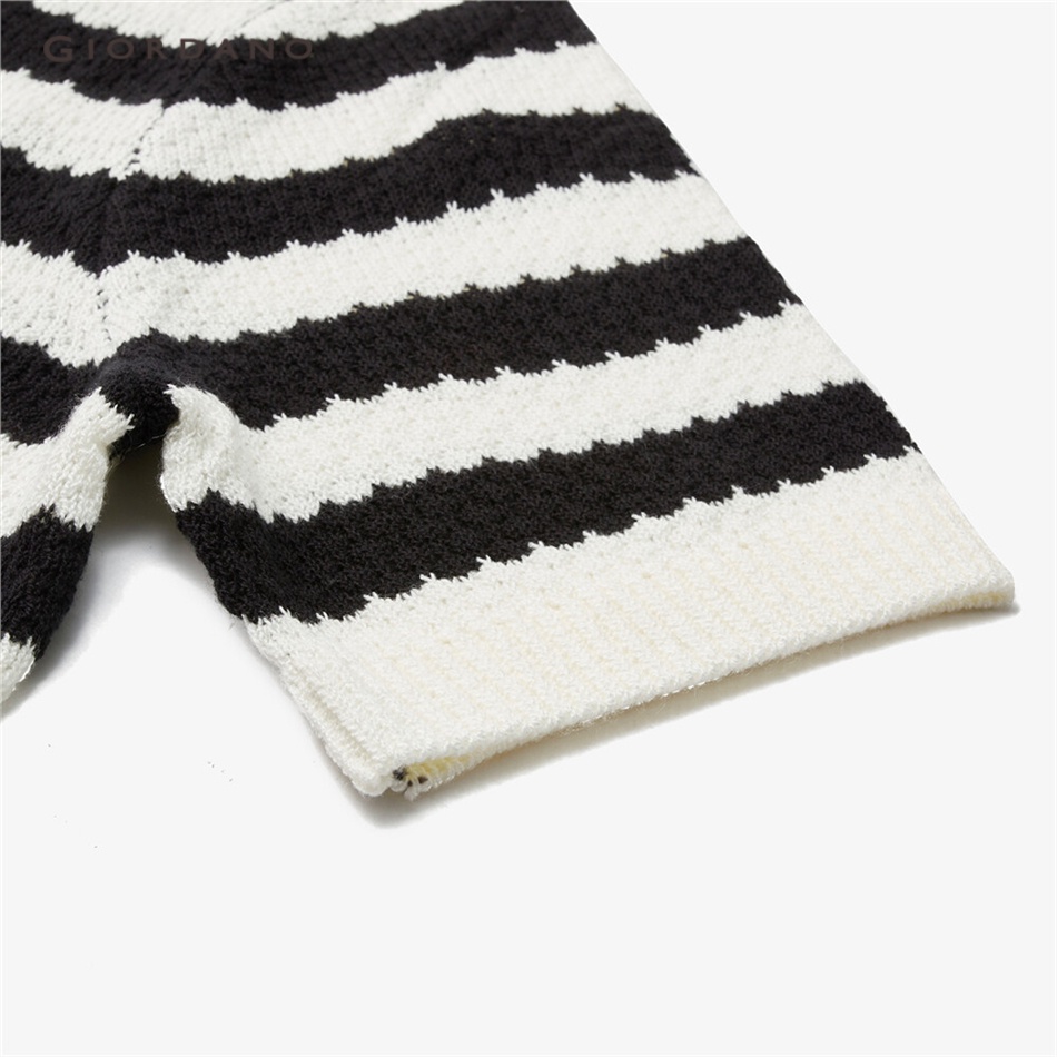 GIORDANO Đầm Dệt Kim Ngắn Tay Họa Tiết Kẻ Sọc Màu Tương Phản Cho Nữ 18463912