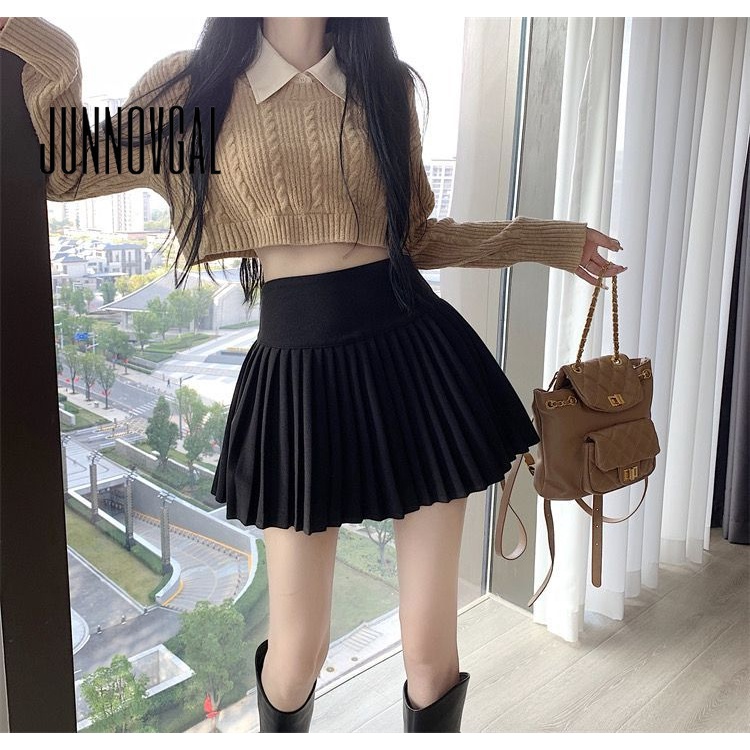 Chân váy JUNNOVGAL có lót chống lộ cạp cao co giãn thời trang