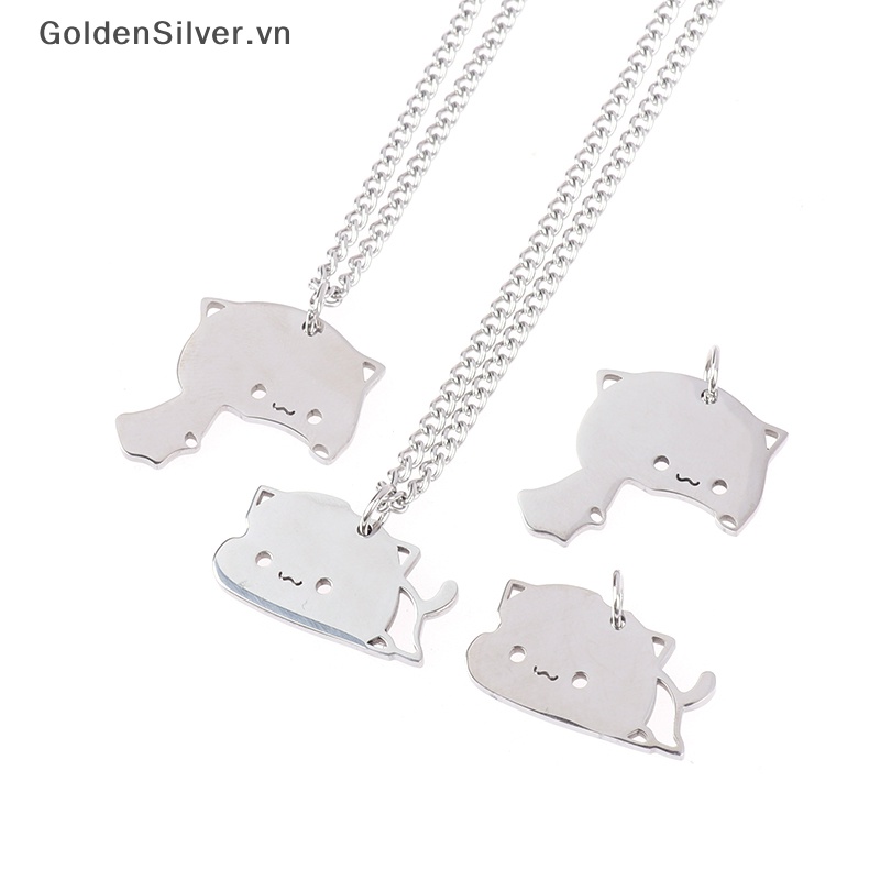 Vòng cổ Mặt Hình Mèo Bằng Thép Không Gỉ Màu Vàng Bạc Cho Cặp Đôi
