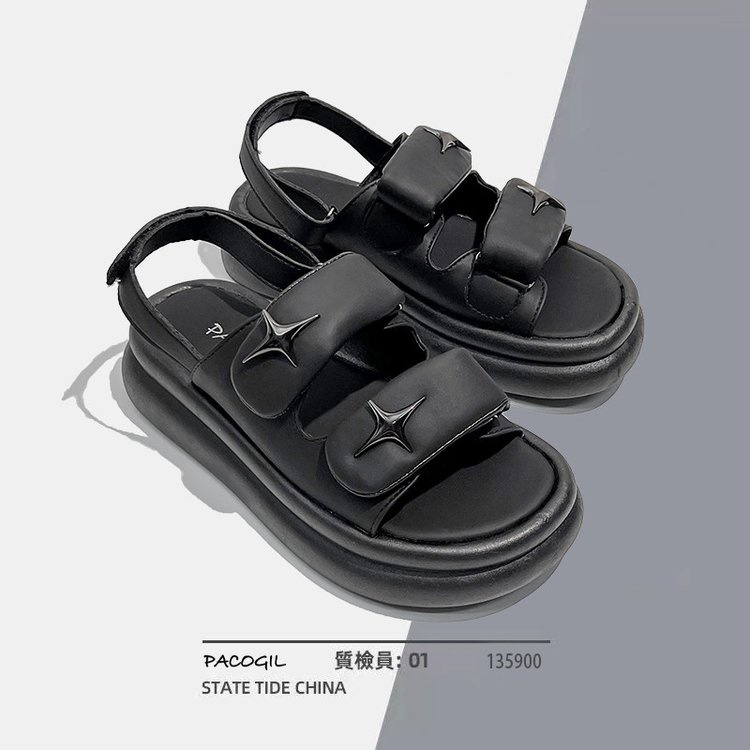 Sandal Hở Ngón Đế Cao Su PU  Quai Dán Khoá Kim Loại