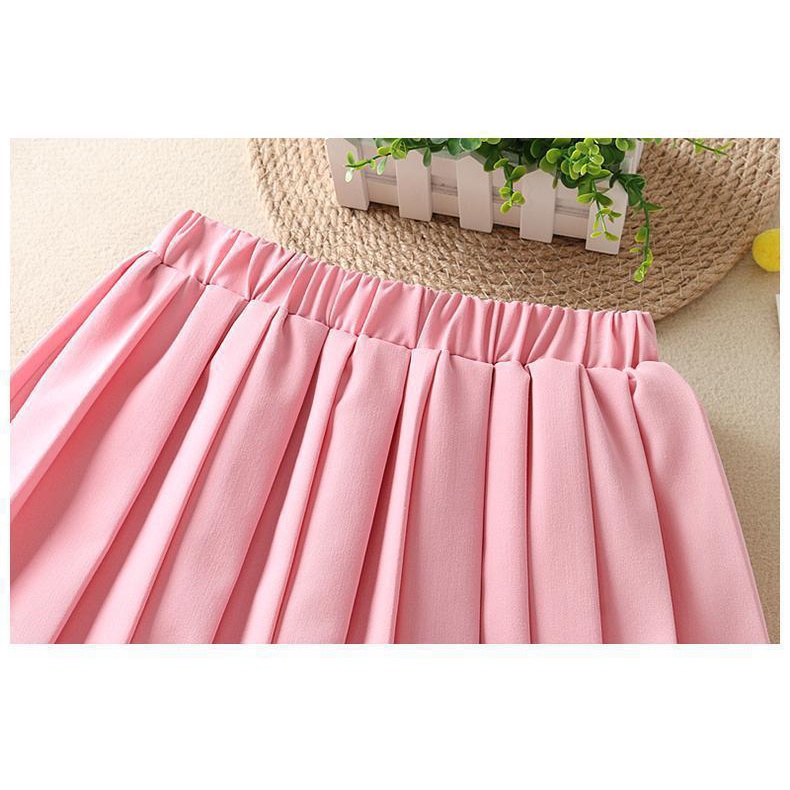 Bộ Áo Tay Ngắn + Chân Váy Xếp Ly Thời Trang Mùa Hè Xinh Xắn Cho Bé Gái 120-175cm