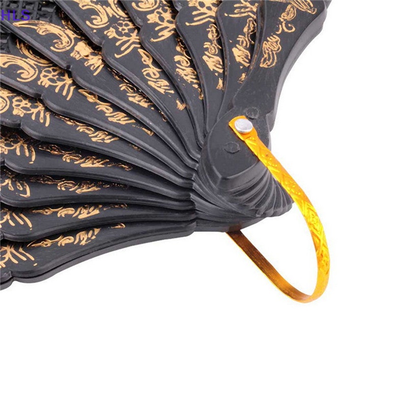 Quạt Xếp Cầm Tay Bằng Lụa Phối Ren Hoa Màu Đen Phong Cách Tây Ban Nha