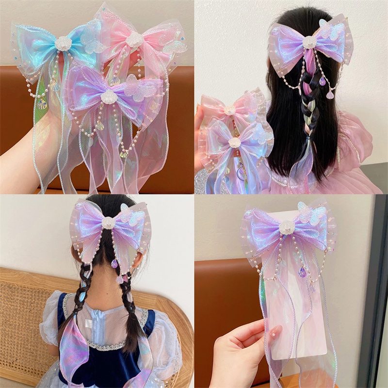 Kẹp Tóc Ruy Băng Đính Nơ Tua Rua Xinh Xắn Cho Nữ