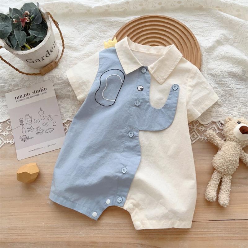 Áo Liền Quần Tay Ngắn Thoáng Khí In Hình Chú Voi Dễ Thương Thời Trang Mùa Hè Cho Bé Trai