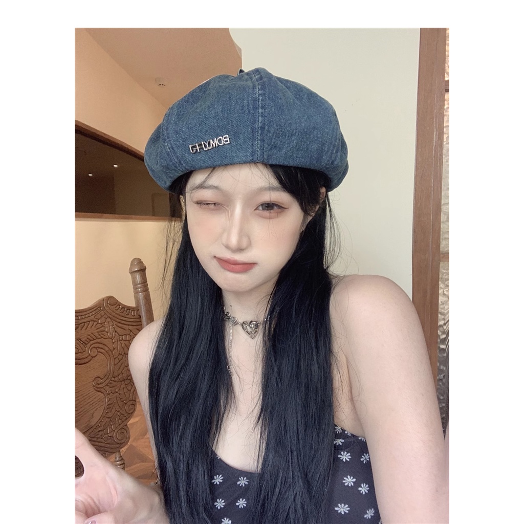 Mũ Beret Denim Thời Trang Nữ Retro