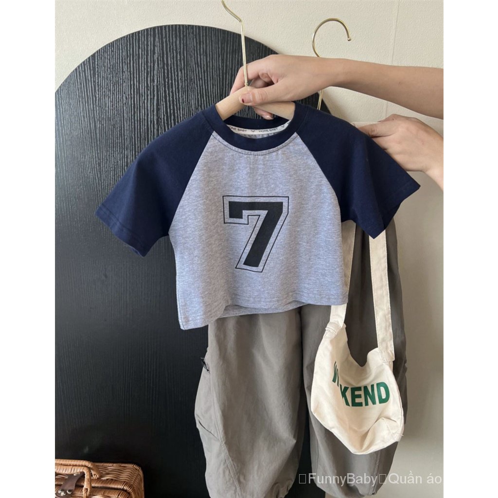 Áo Thun Cotton Tay Ngắn Màu Sắc Tương Phản Phong Cách Phương Tây Thời Trang Mùa Hè Cho Bé Gái