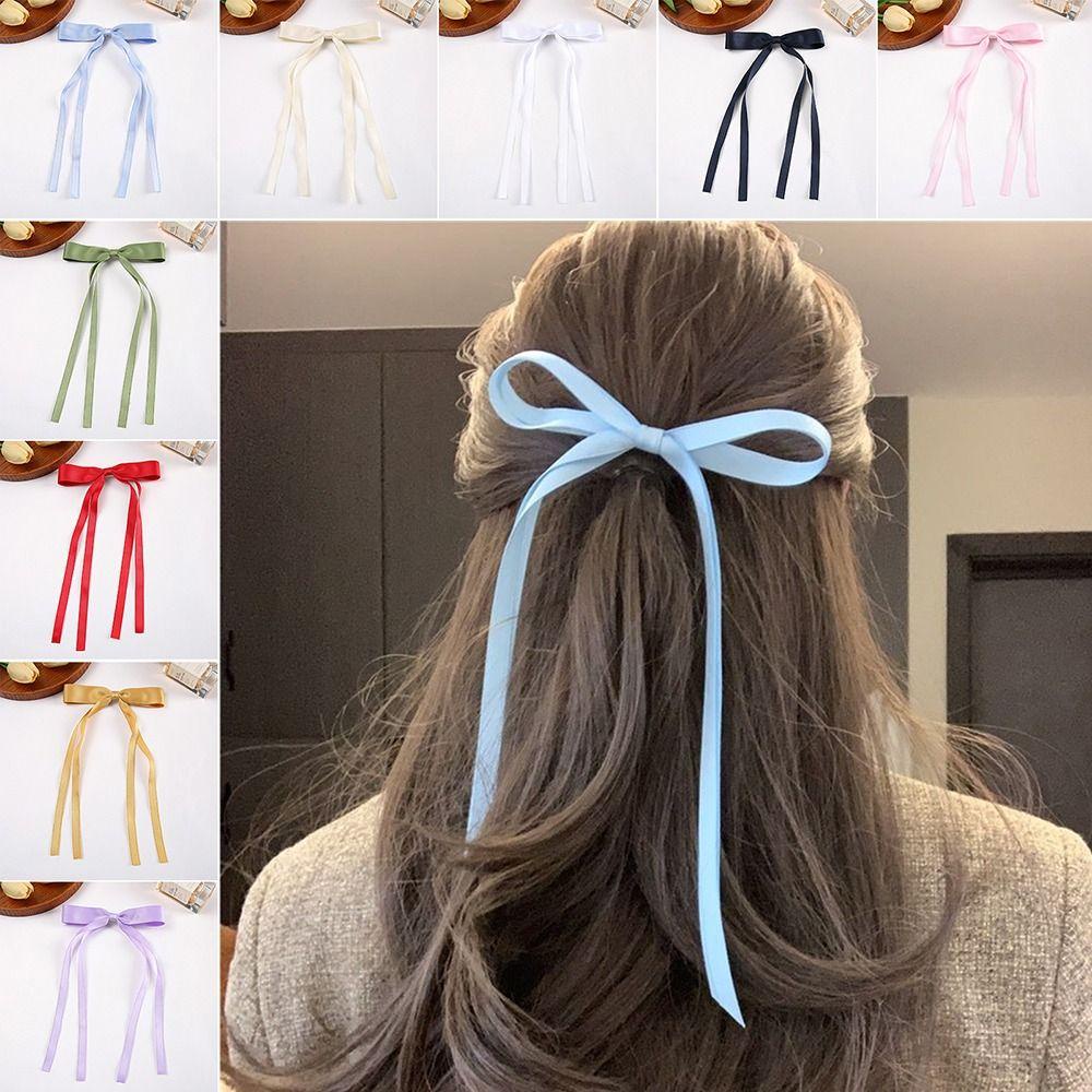 Set 2 Kẹp Tóc Nơ Ruy Băng Dài Màu Sắc Kẹo Ngọt Phong Cách Vintage Y2K