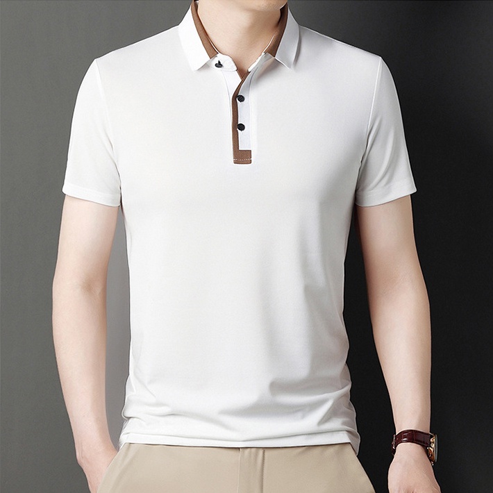 Áo Thun POLO Tay Ngắn Dáng Rộng Vải Lụa Lạnh Mỏng Thoáng Khí Thời Trang Cho Nam