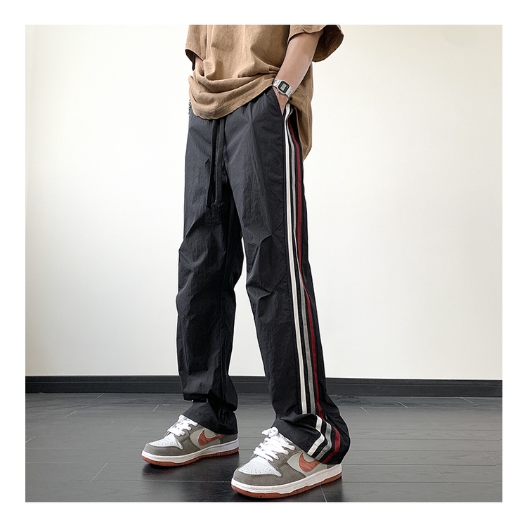 Quần Dù Mỏng Kẻ Sọc Bên Hông Phong Cách Đường Phố Mùa Hè Thông Thường Cho Nam