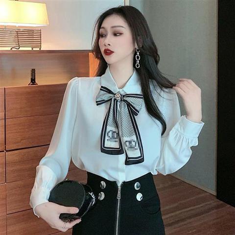 Áo Sơ Mi Dài Tay Thắt Nơ Phong Cách Pháp Cho Nữ