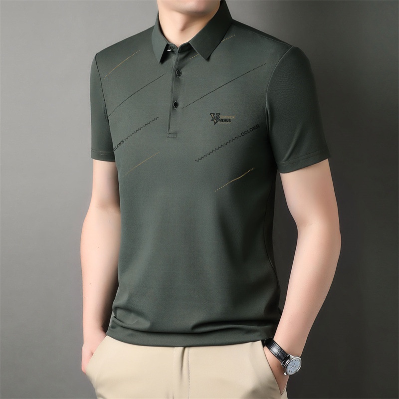 Waffle Áo Thun polo Tay Ngắn Màu Trơn Phong Cách Doanh Nhân Thời Trang Cho Nam