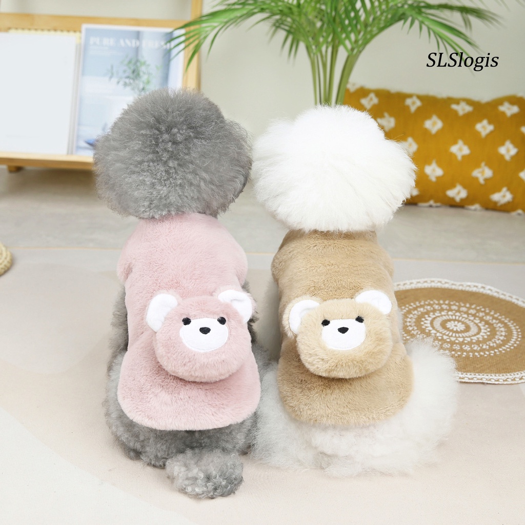 Slslogis Áo Khoác Cardigan Lông Dày Không Tay Cổ Tròn Giữ Ấm Mùa Đông Trang Trí Nút Hình Gấu Hoạt Hình Dành Cho Cún Cưng
