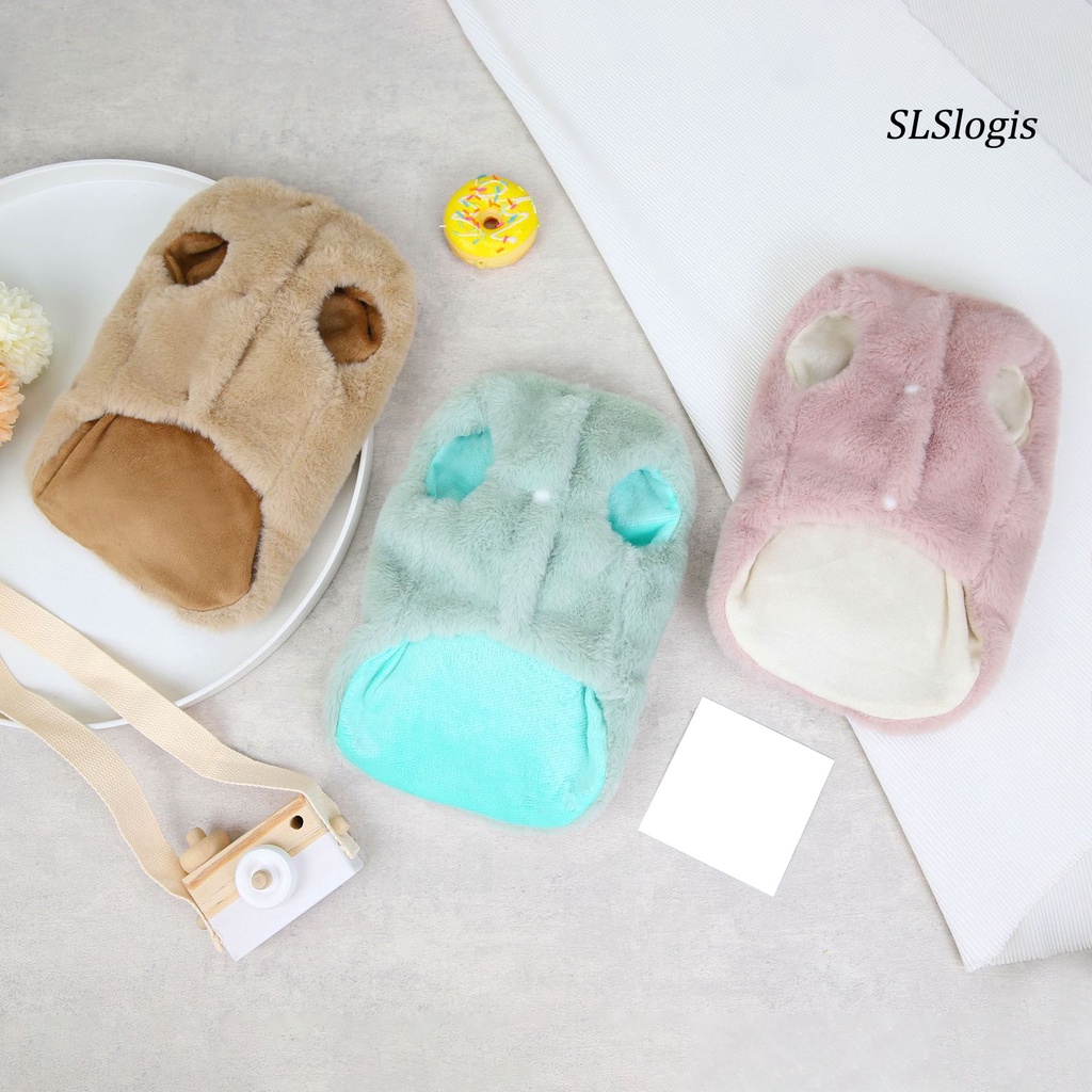 Slslogis Áo Khoác Cardigan Lông Dày Không Tay Cổ Tròn Giữ Ấm Mùa Đông Trang Trí Nút Hình Gấu Hoạt Hình Dành Cho Cún Cưng