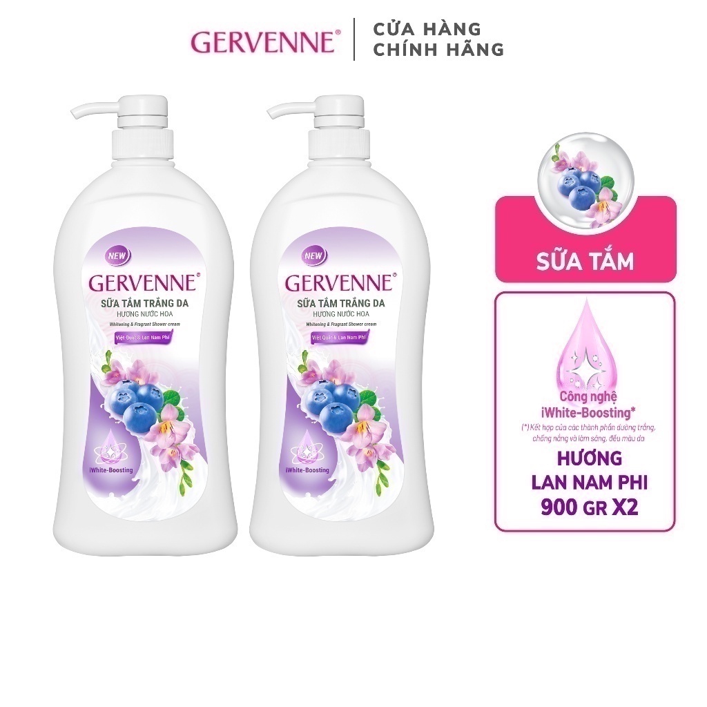 Combo 2 Sữa tắm trắng da hương nước hoa Gervenne Việt Quất và Lan Nam Phi 900g/chai