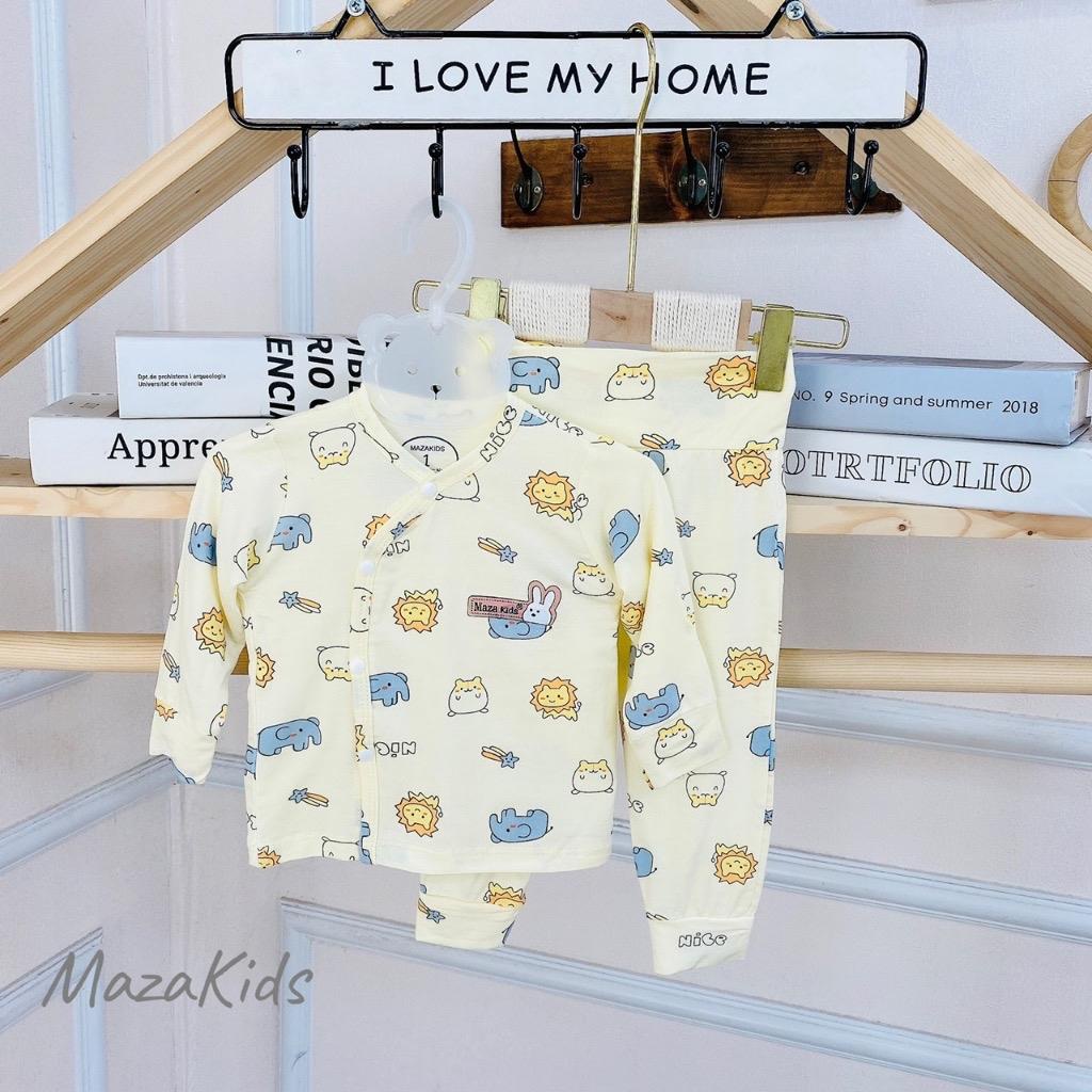 Bộ dài MÀU in hình cạp cao vải petit sợi tre mềm mát cho bé sơ sinh đến 9kg Mazakids