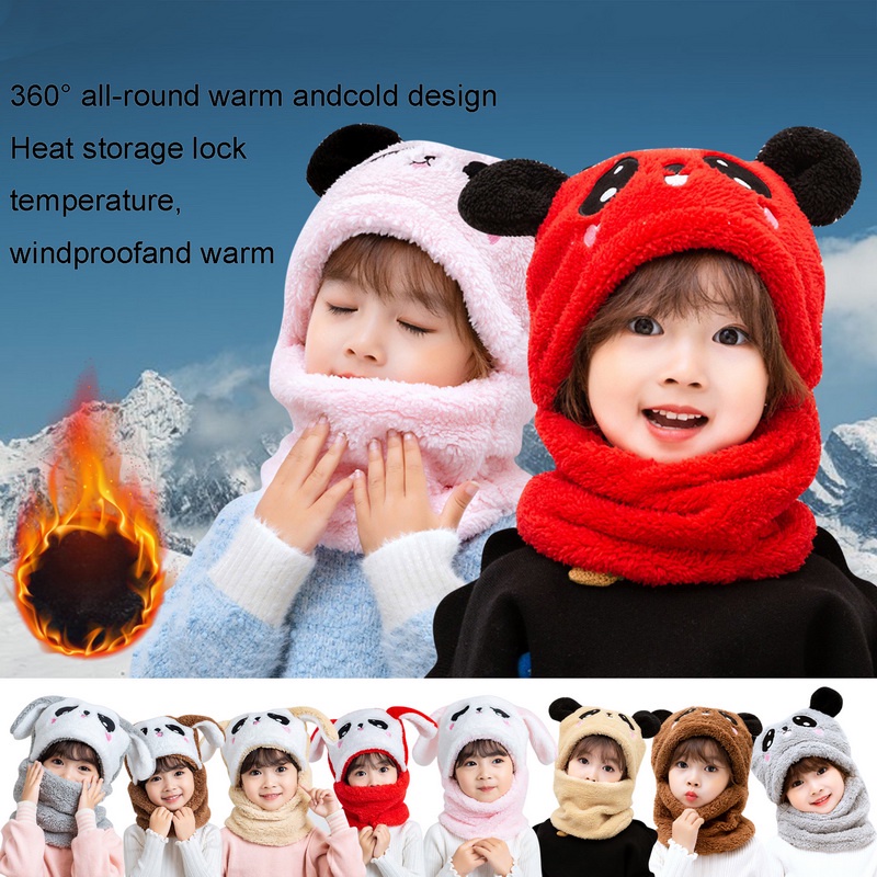 Mũ Len Trùm Đầu Che Phủ Cổ Giữ Ấm Toàn Diện Hình Gấu Trúc Hoạt Hình Bằng Len cashmere Có Khăn Choàng Cho Trẻ Em