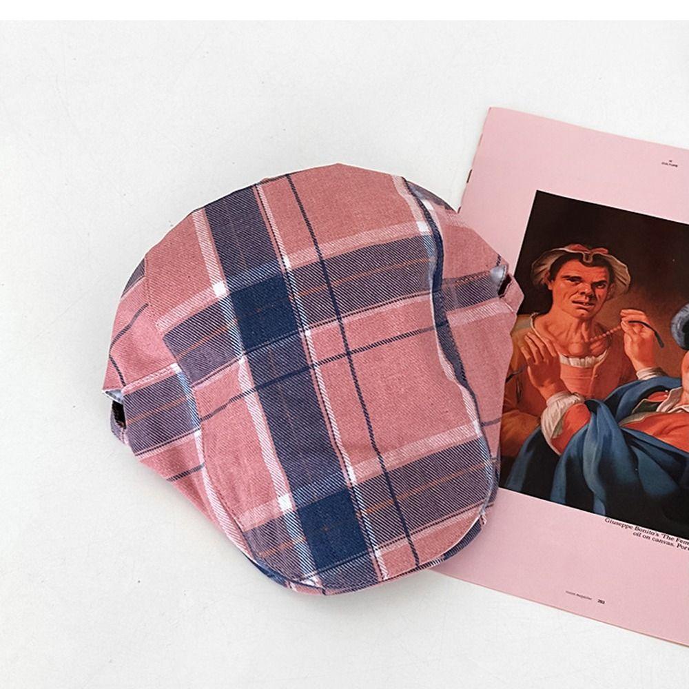 Dans Mũ beret cotton dopamine Sọc Caro Phẳng Điều Chỉnh Được Thanh Lịch Ngoài Trời