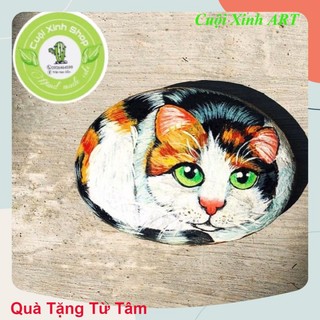 Tranh đá cuội mini hình con mèo TT