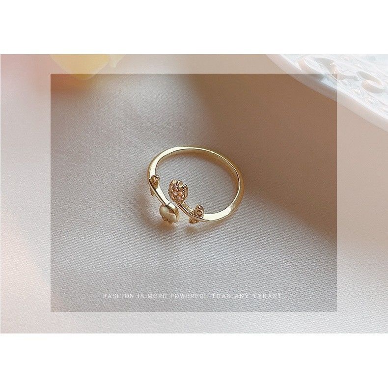 Nhẫn Hở Hình Hoa Tulip Đính Đá Sang Trọng Cho Nữ