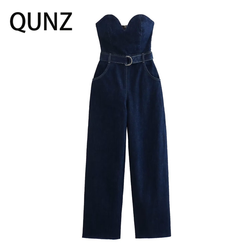 Qunz Bộ Áo Liền Quần Dáng Ôm Phong Cách Cao Bồi Thời Trang 7739