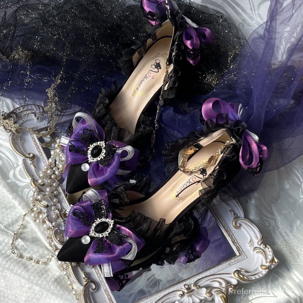 Worry-giày Cưới Lolita Cao Gót Đính Hoa Thủ Công Màu Tối Phong Cách Gothic Mùa Hè Cho Nữ Miaojiang