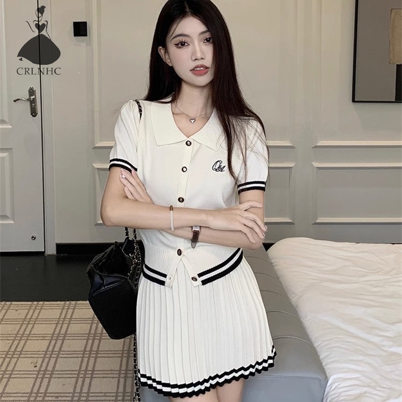 Set Áo Thun Ngắn Tay Và Chân Váy Xếp Ly Phong Cách Preppy Thời Trang Mùa Hè Dành Cho Nữ