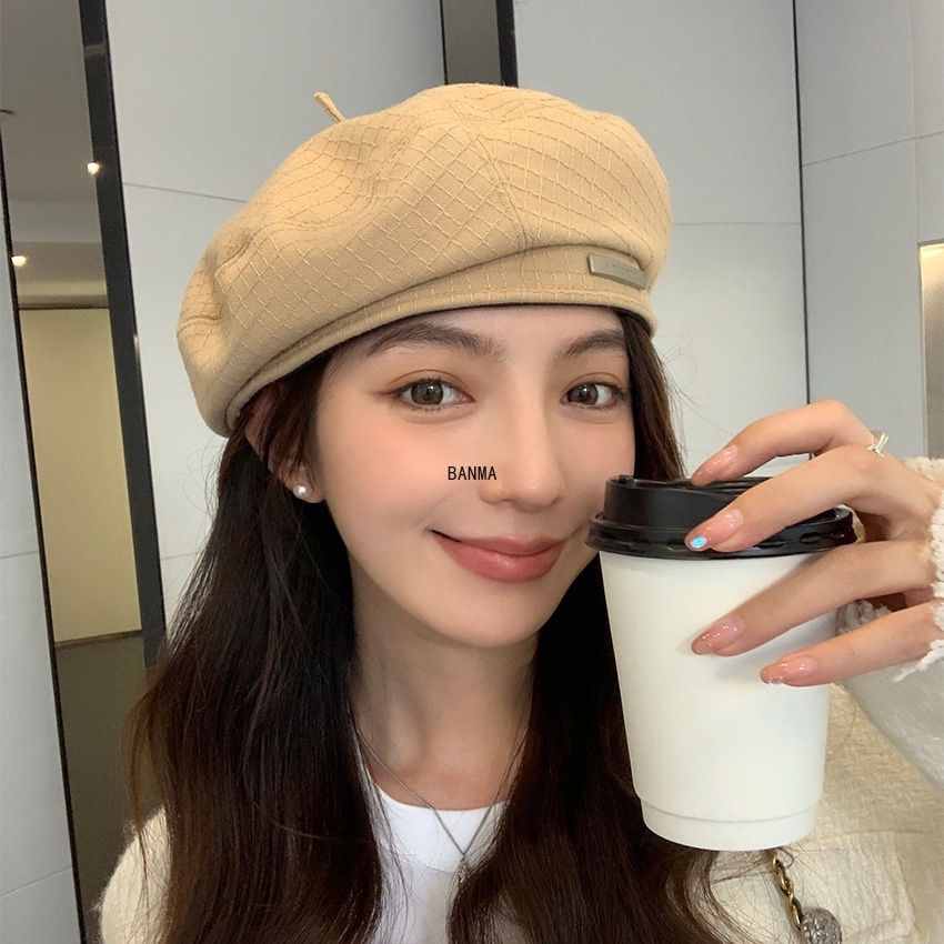 Mũ thời trang thông thường mới của hàn quốc logo kim loại mặt mũ beret nhỏ