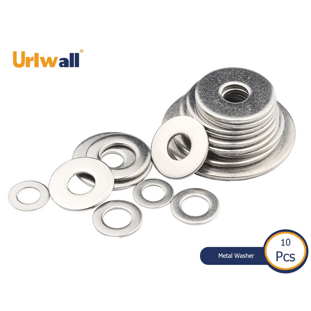 Urlwall 10 cái 304 máy giặt phẳng bằng thép không gỉ kim loại vòng đệm đồng bằng phần cứng phụ kiện đặc biệt m1.6 m2 m2.5 m3 m3.5 m4 m5 m6 m8 m10 m12 m14 m16