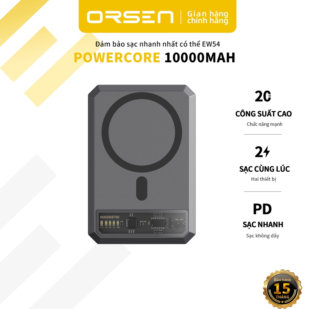 Pin Sạc Dự Phòng 10000mAh Orsen EW54 20W Magnetic cao cấp cho XR 11 12 13 14