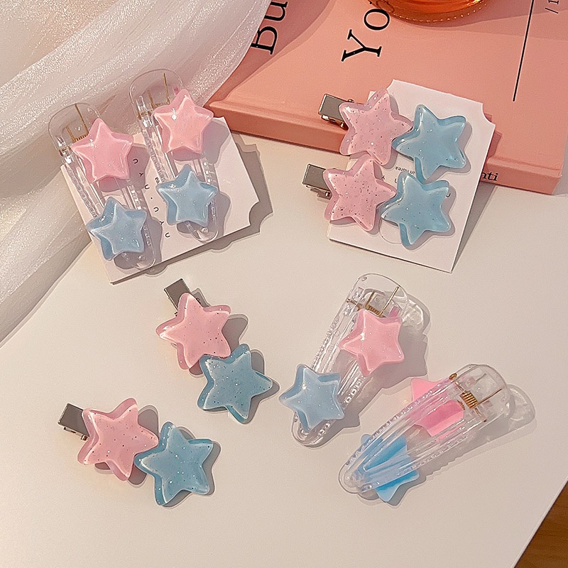 Kẹp tóc ngôi sao màu hồng xanh hàn quốc nữ kẹp tóc ngôi sao dễ thương