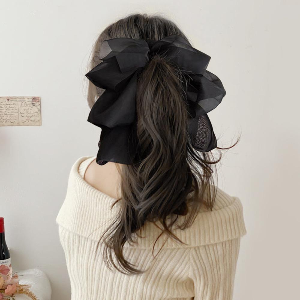 Kẹp Tóc Đuôi Ngựa 1 Sợi Voan Đính Nơ Phong Cách vintage Thời Trang 2023