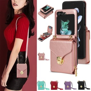 Bao quanh Dây Kéo Phần Cứng Đựng Thẻ Dây Điện Thoại Di Động Bao Da Thích Hợp Cho Samsung Galaxy Z Flip 5 Z Flip 3 Z Flip Xếp Chồng Vỏ Bảo Vệ